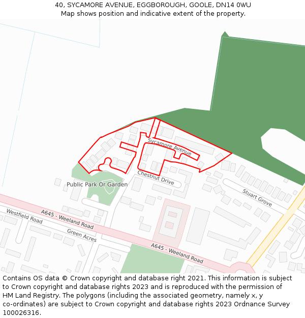 40, SYCAMORE AVENUE, EGGBOROUGH, GOOLE, DN14 0WU: Location map and indicative extent of plot