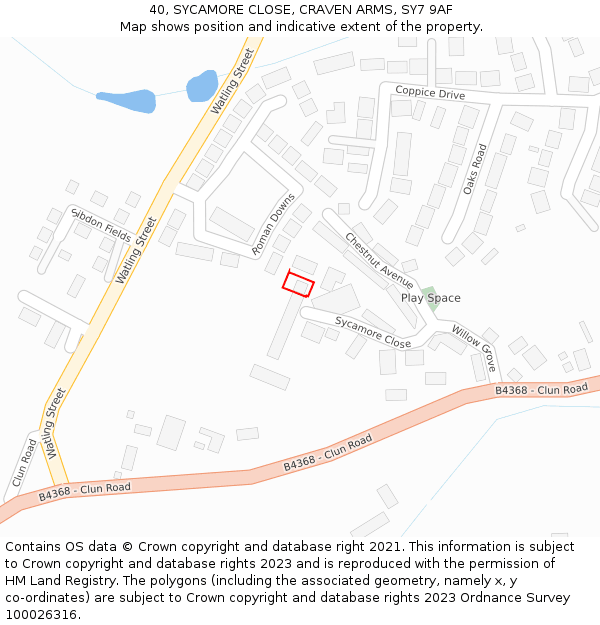 40, SYCAMORE CLOSE, CRAVEN ARMS, SY7 9AF: Location map and indicative extent of plot
