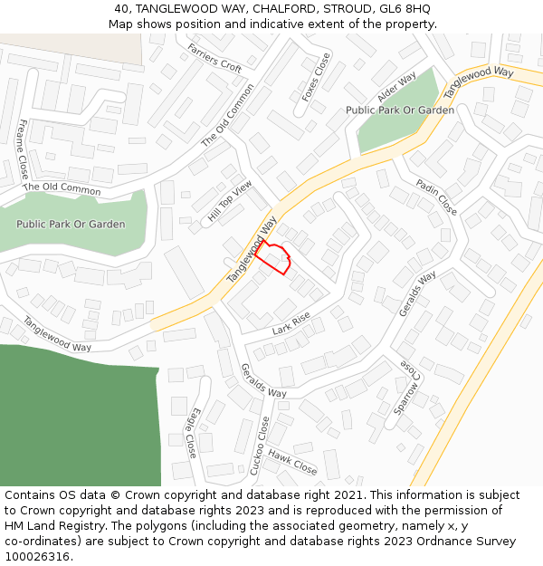 40, TANGLEWOOD WAY, CHALFORD, STROUD, GL6 8HQ: Location map and indicative extent of plot