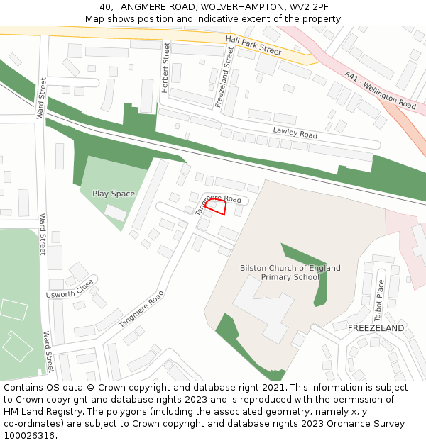 40, TANGMERE ROAD, WOLVERHAMPTON, WV2 2PF: Location map and indicative extent of plot