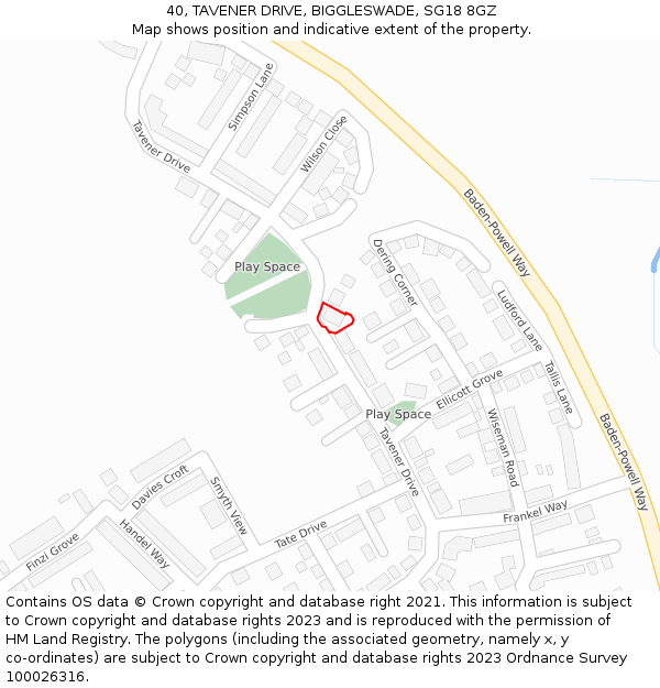 40, TAVENER DRIVE, BIGGLESWADE, SG18 8GZ: Location map and indicative extent of plot