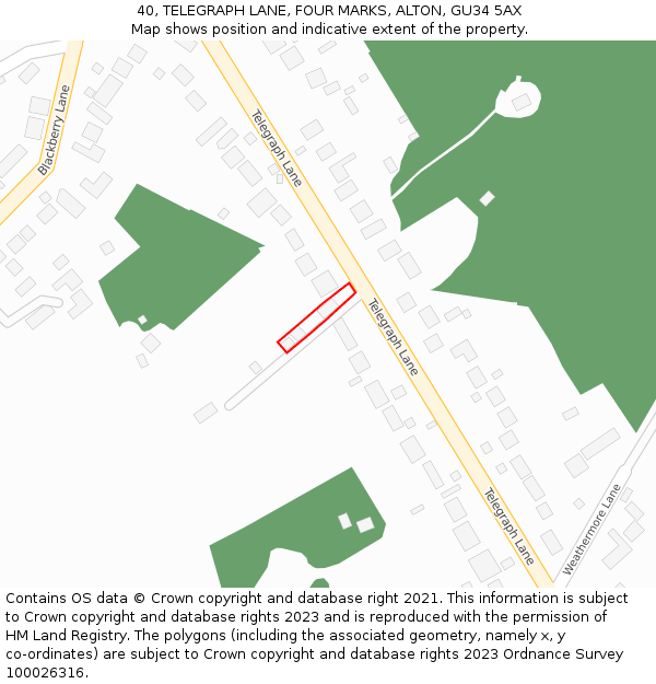 40, TELEGRAPH LANE, FOUR MARKS, ALTON, GU34 5AX: Location map and indicative extent of plot
