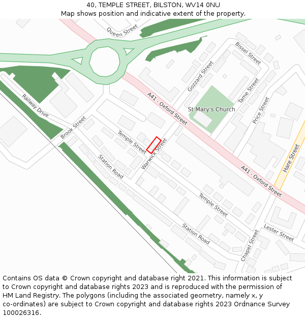 40, TEMPLE STREET, BILSTON, WV14 0NU: Location map and indicative extent of plot