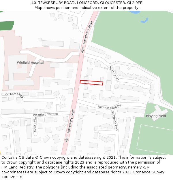 40, TEWKESBURY ROAD, LONGFORD, GLOUCESTER, GL2 9EE: Location map and indicative extent of plot