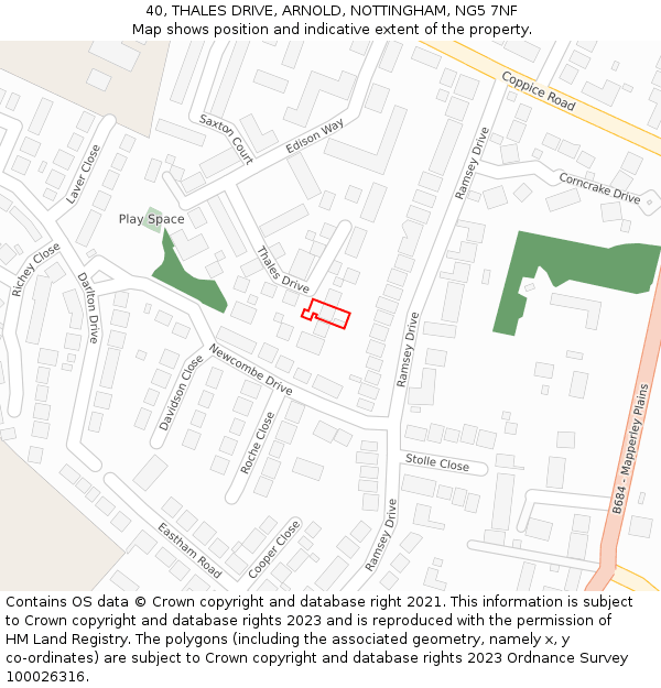 40, THALES DRIVE, ARNOLD, NOTTINGHAM, NG5 7NF: Location map and indicative extent of plot