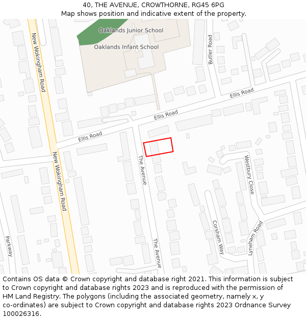 40, THE AVENUE, CROWTHORNE, RG45 6PG: Location map and indicative extent of plot