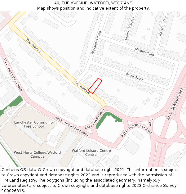 40, THE AVENUE, WATFORD, WD17 4NS: Location map and indicative extent of plot