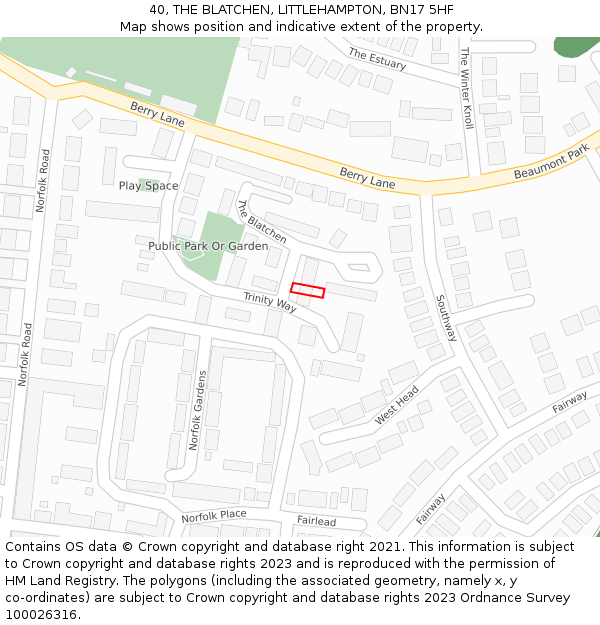 40, THE BLATCHEN, LITTLEHAMPTON, BN17 5HF: Location map and indicative extent of plot
