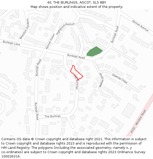 40, THE BURLINGS, ASCOT, SL5 8BY: Location map and indicative extent of plot