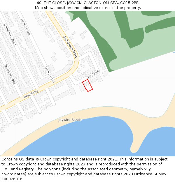 40, THE CLOSE, JAYWICK, CLACTON-ON-SEA, CO15 2RR: Location map and indicative extent of plot