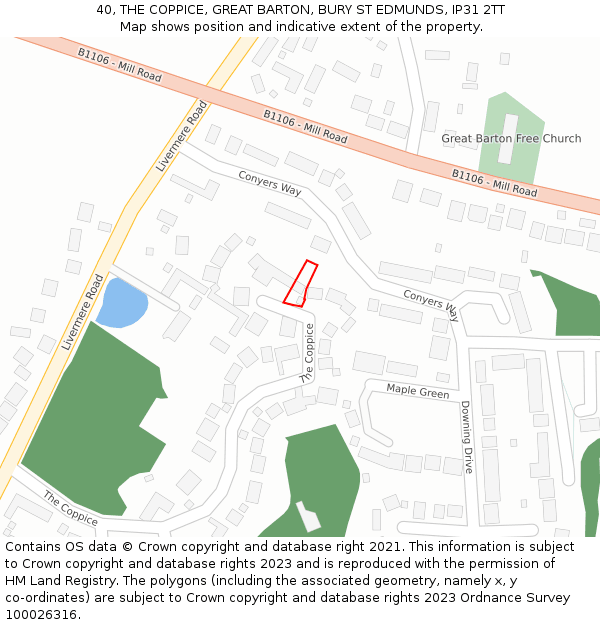 40, THE COPPICE, GREAT BARTON, BURY ST EDMUNDS, IP31 2TT: Location map and indicative extent of plot