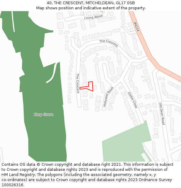 40, THE CRESCENT, MITCHELDEAN, GL17 0SB: Location map and indicative extent of plot