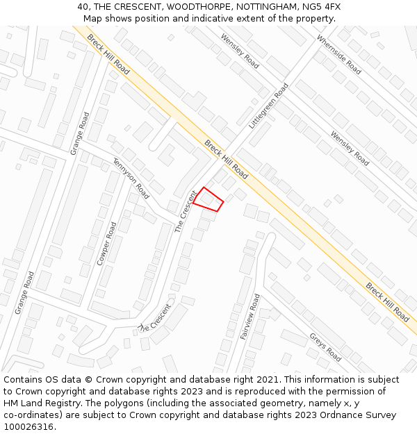 40, THE CRESCENT, WOODTHORPE, NOTTINGHAM, NG5 4FX: Location map and indicative extent of plot