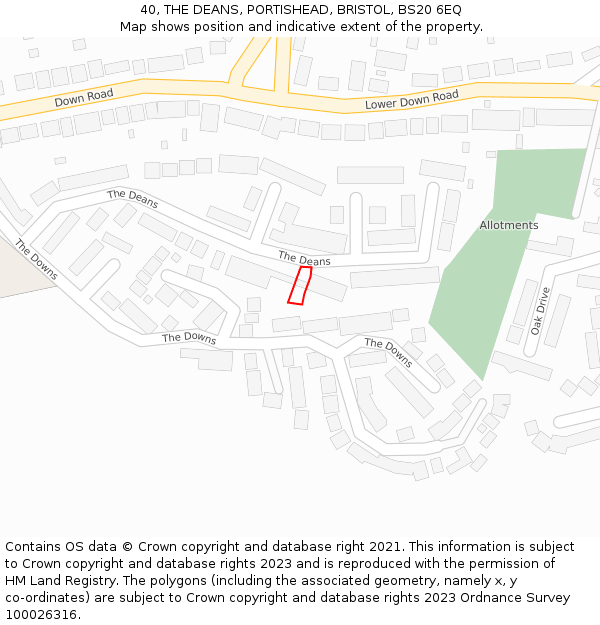 40, THE DEANS, PORTISHEAD, BRISTOL, BS20 6EQ: Location map and indicative extent of plot