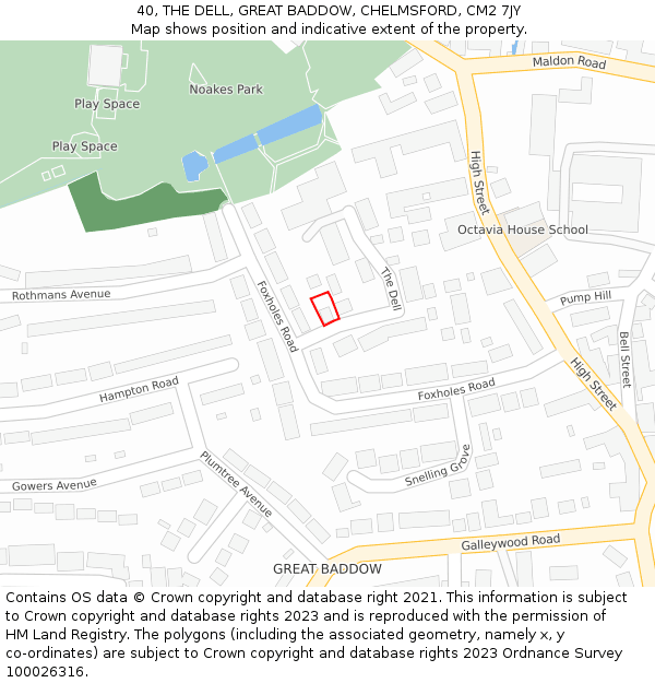 40, THE DELL, GREAT BADDOW, CHELMSFORD, CM2 7JY: Location map and indicative extent of plot