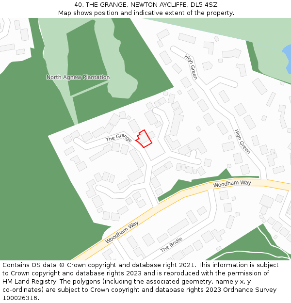 40, THE GRANGE, NEWTON AYCLIFFE, DL5 4SZ: Location map and indicative extent of plot