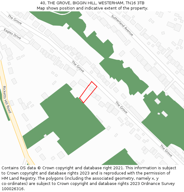 40, THE GROVE, BIGGIN HILL, WESTERHAM, TN16 3TB: Location map and indicative extent of plot