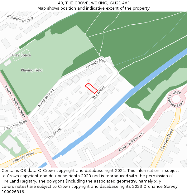 40, THE GROVE, WOKING, GU21 4AF: Location map and indicative extent of plot