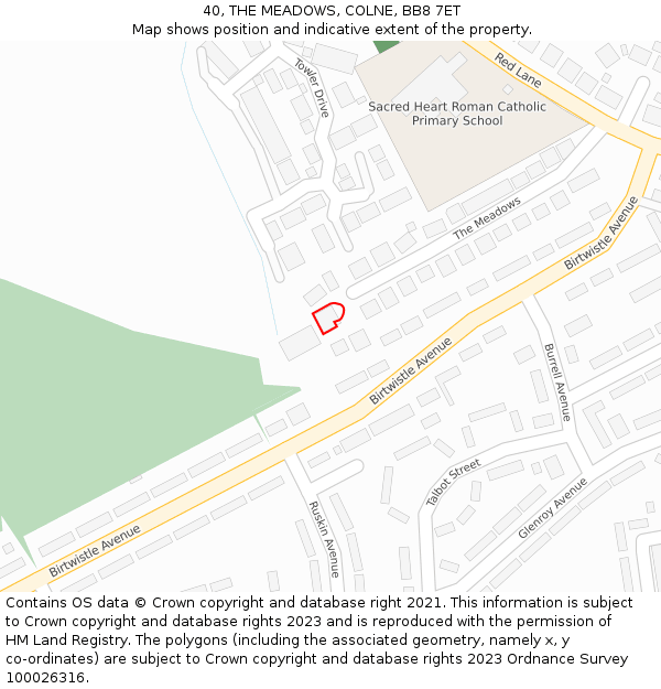 40, THE MEADOWS, COLNE, BB8 7ET: Location map and indicative extent of plot