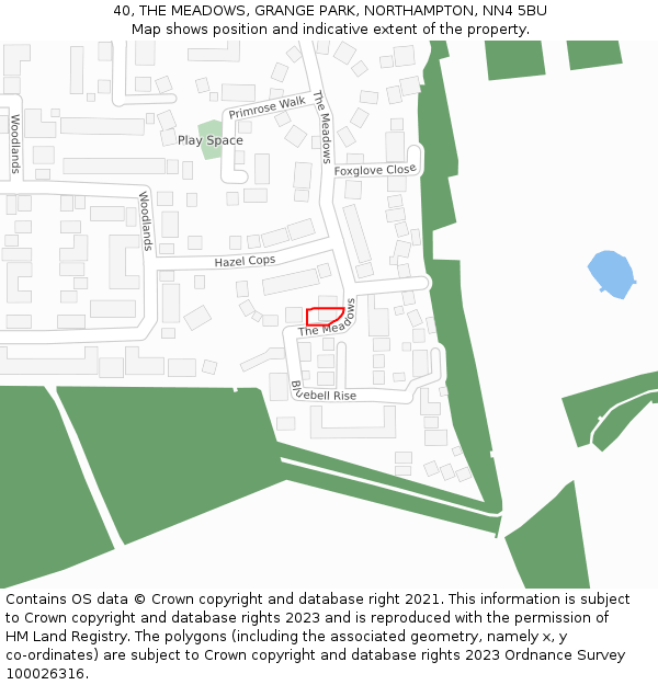 40, THE MEADOWS, GRANGE PARK, NORTHAMPTON, NN4 5BU: Location map and indicative extent of plot