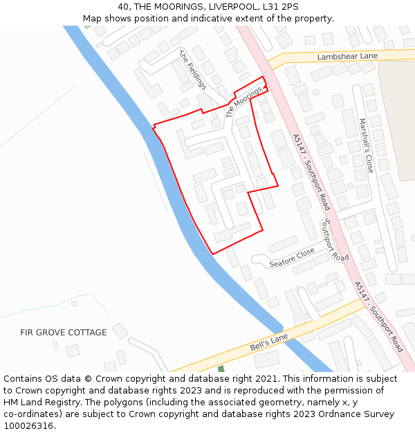 40, THE MOORINGS, LIVERPOOL, L31 2PS: Location map and indicative extent of plot
