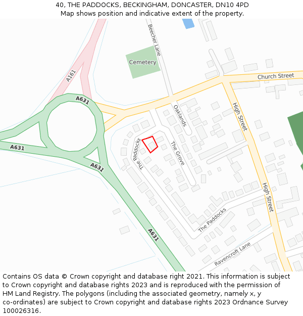 40, THE PADDOCKS, BECKINGHAM, DONCASTER, DN10 4PD: Location map and indicative extent of plot