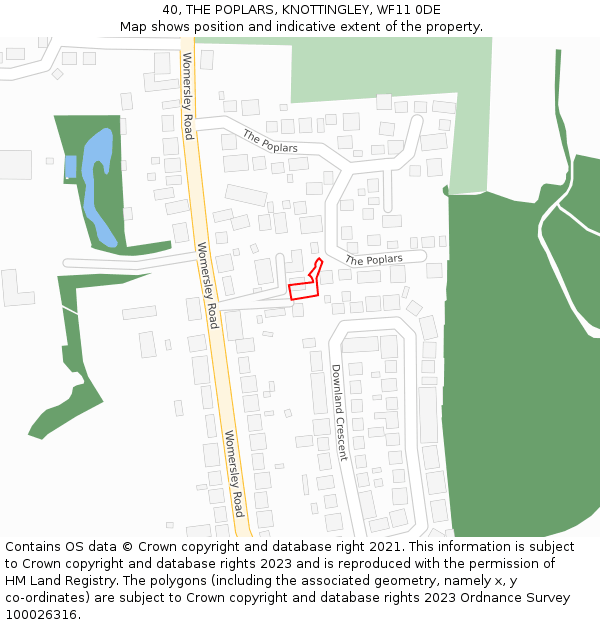 40, THE POPLARS, KNOTTINGLEY, WF11 0DE: Location map and indicative extent of plot