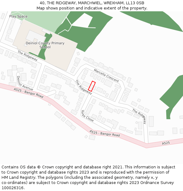 40, THE RIDGEWAY, MARCHWIEL, WREXHAM, LL13 0SB: Location map and indicative extent of plot