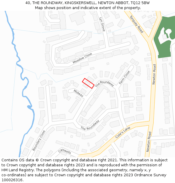 40, THE ROUNDWAY, KINGSKERSWELL, NEWTON ABBOT, TQ12 5BW: Location map and indicative extent of plot
