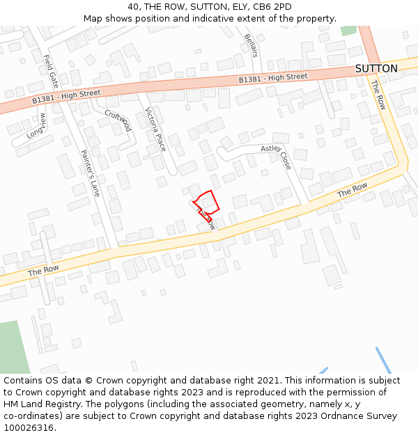 40, THE ROW, SUTTON, ELY, CB6 2PD: Location map and indicative extent of plot