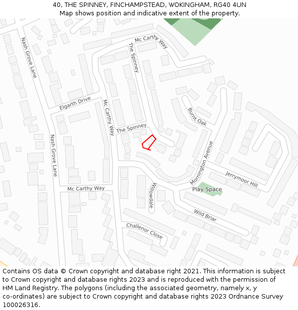 40, THE SPINNEY, FINCHAMPSTEAD, WOKINGHAM, RG40 4UN: Location map and indicative extent of plot