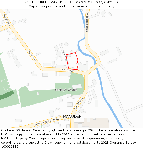 40, THE STREET, MANUDEN, BISHOP'S STORTFORD, CM23 1DJ: Location map and indicative extent of plot