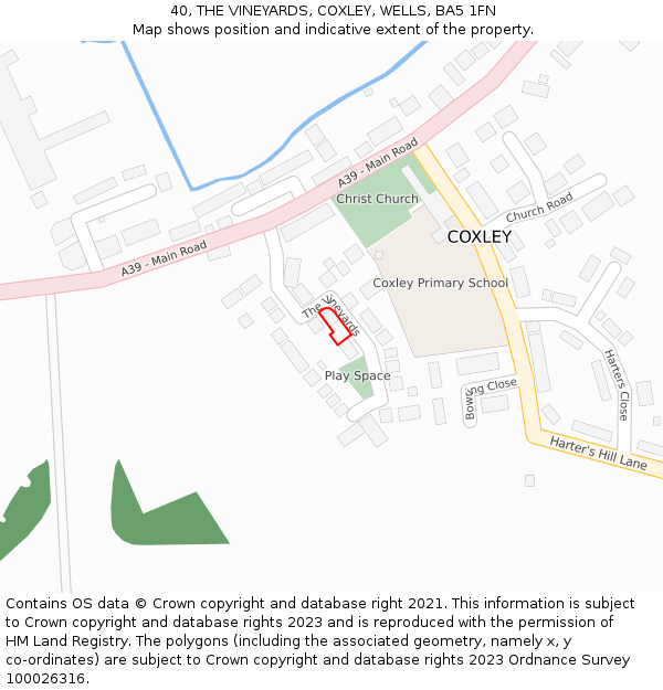 40, THE VINEYARDS, COXLEY, WELLS, BA5 1FN: Location map and indicative extent of plot