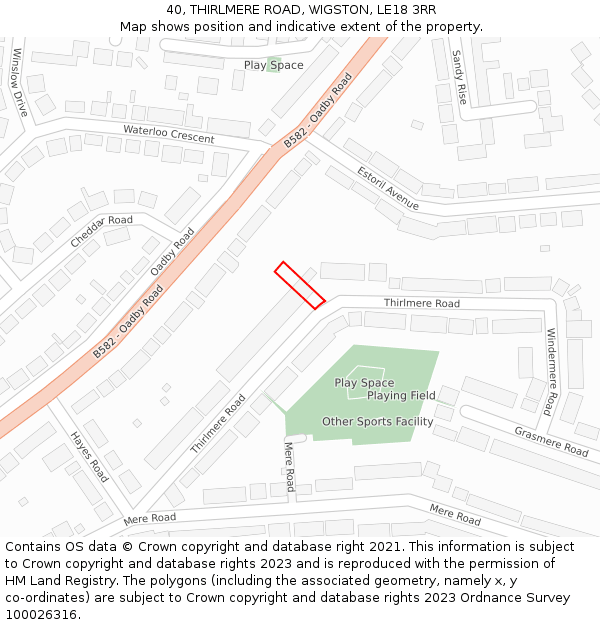 40, THIRLMERE ROAD, WIGSTON, LE18 3RR: Location map and indicative extent of plot