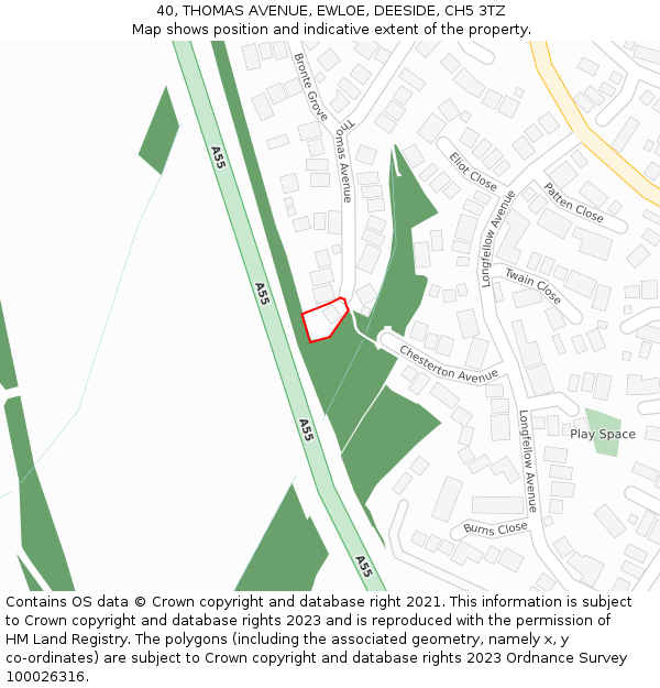 40, THOMAS AVENUE, EWLOE, DEESIDE, CH5 3TZ: Location map and indicative extent of plot