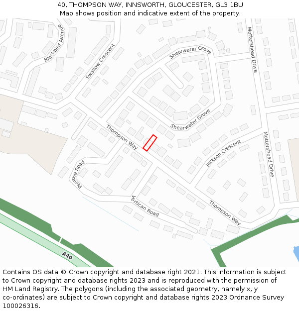 40, THOMPSON WAY, INNSWORTH, GLOUCESTER, GL3 1BU: Location map and indicative extent of plot