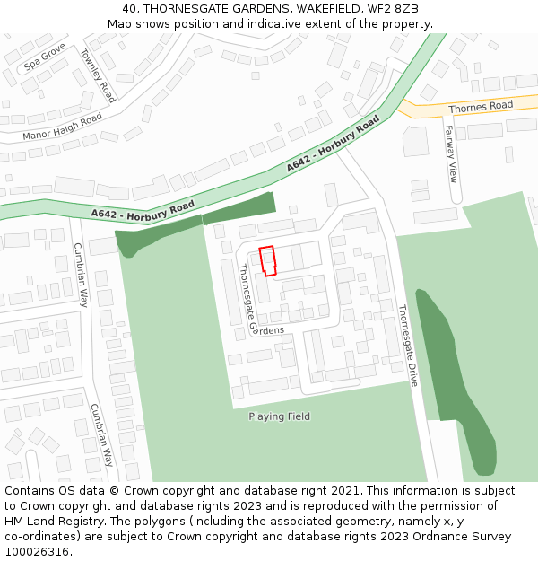 40, THORNESGATE GARDENS, WAKEFIELD, WF2 8ZB: Location map and indicative extent of plot