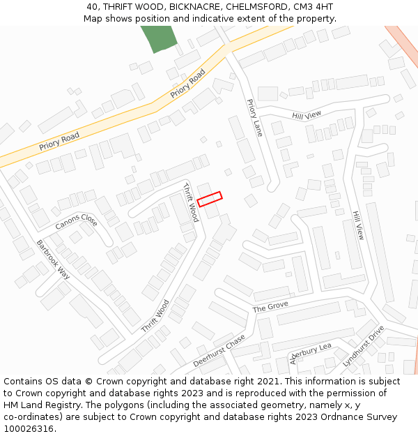 40, THRIFT WOOD, BICKNACRE, CHELMSFORD, CM3 4HT: Location map and indicative extent of plot