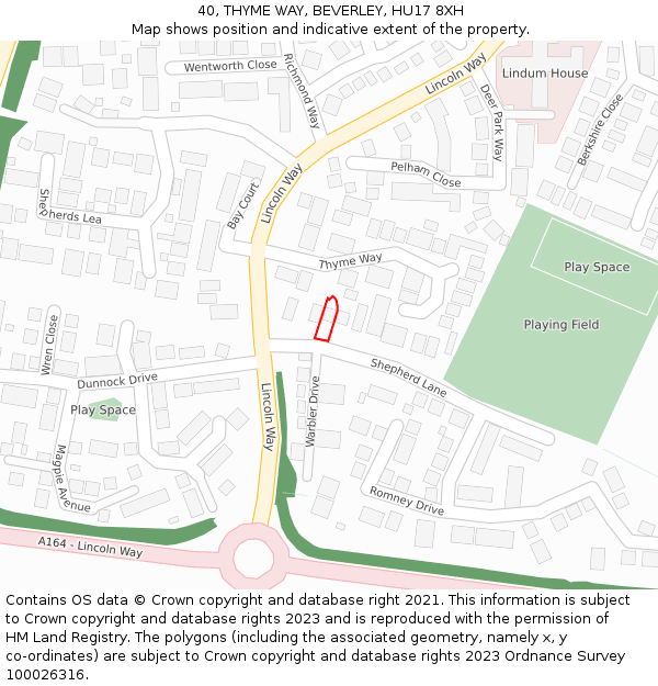 40, THYME WAY, BEVERLEY, HU17 8XH: Location map and indicative extent of plot