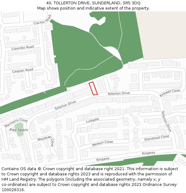 40, TOLLERTON DRIVE, SUNDERLAND, SR5 3DQ: Location map and indicative extent of plot