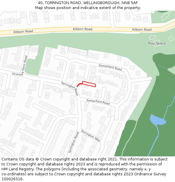 40, TORRINGTON ROAD, WELLINGBOROUGH, NN8 5AF: Location map and indicative extent of plot