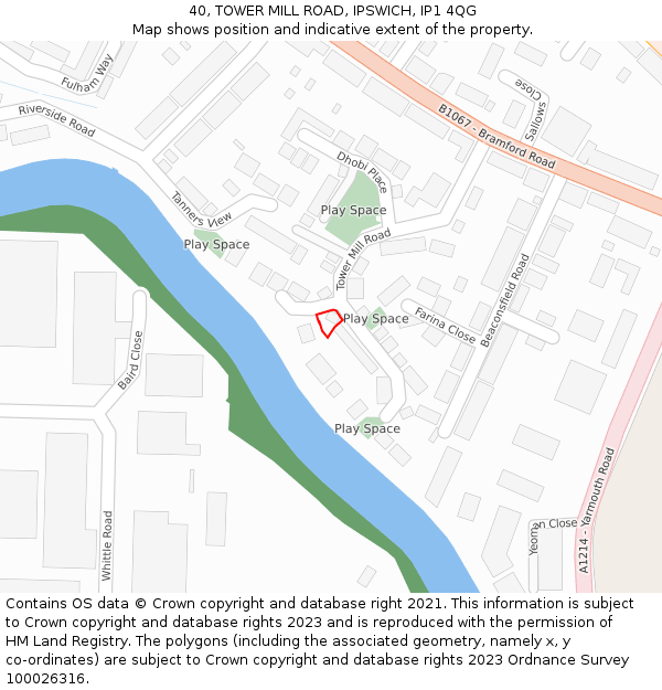 40, TOWER MILL ROAD, IPSWICH, IP1 4QG: Location map and indicative extent of plot