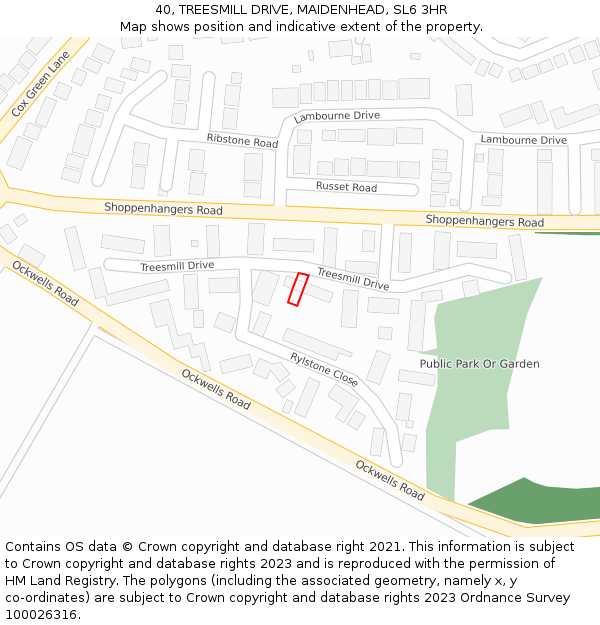 40, TREESMILL DRIVE, MAIDENHEAD, SL6 3HR: Location map and indicative extent of plot