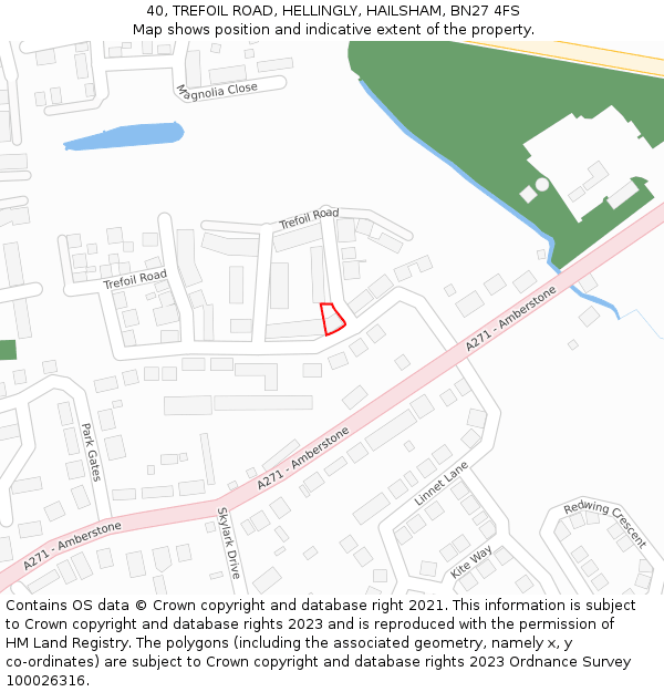 40, TREFOIL ROAD, HELLINGLY, HAILSHAM, BN27 4FS: Location map and indicative extent of plot