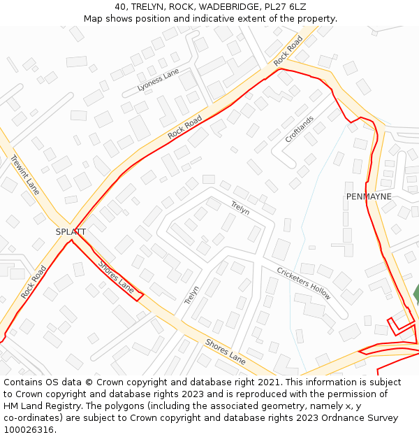 40, TRELYN, ROCK, WADEBRIDGE, PL27 6LZ: Location map and indicative extent of plot