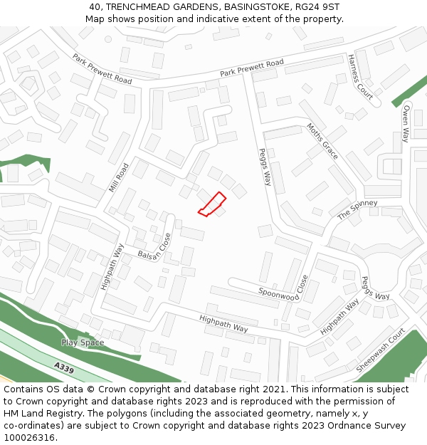 40, TRENCHMEAD GARDENS, BASINGSTOKE, RG24 9ST: Location map and indicative extent of plot