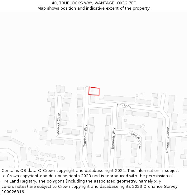 40, TRUELOCKS WAY, WANTAGE, OX12 7EF: Location map and indicative extent of plot