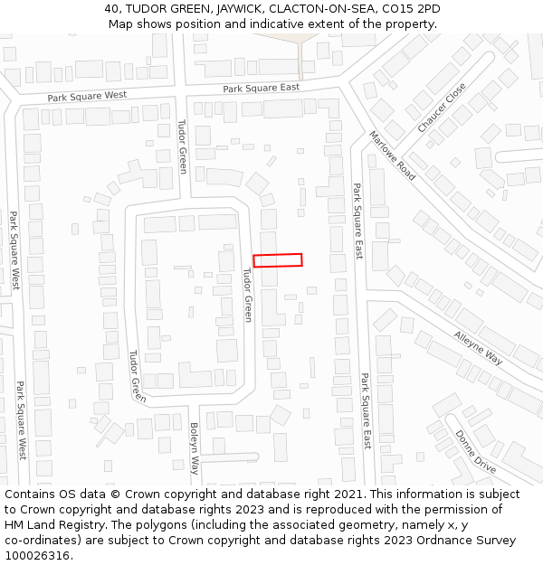 40, TUDOR GREEN, JAYWICK, CLACTON-ON-SEA, CO15 2PD: Location map and indicative extent of plot