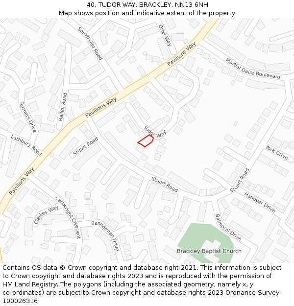 40, TUDOR WAY, BRACKLEY, NN13 6NH: Location map and indicative extent of plot