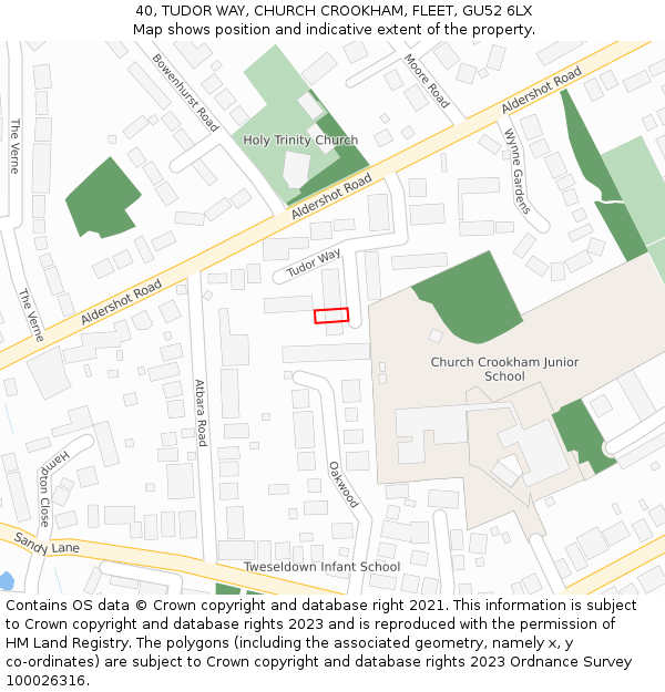 40, TUDOR WAY, CHURCH CROOKHAM, FLEET, GU52 6LX: Location map and indicative extent of plot